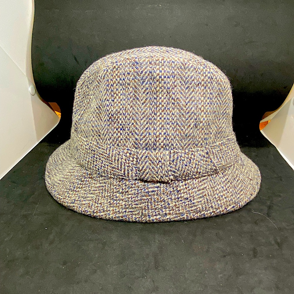 Brown Gray Blue made in Britain Tweed 100% Wool Hat 7 3/8 men’s